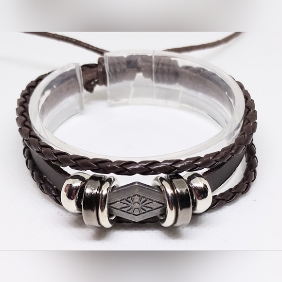 Men's Bracelet Leather Braided Layered Brown New f18 - Picture 1 of 3